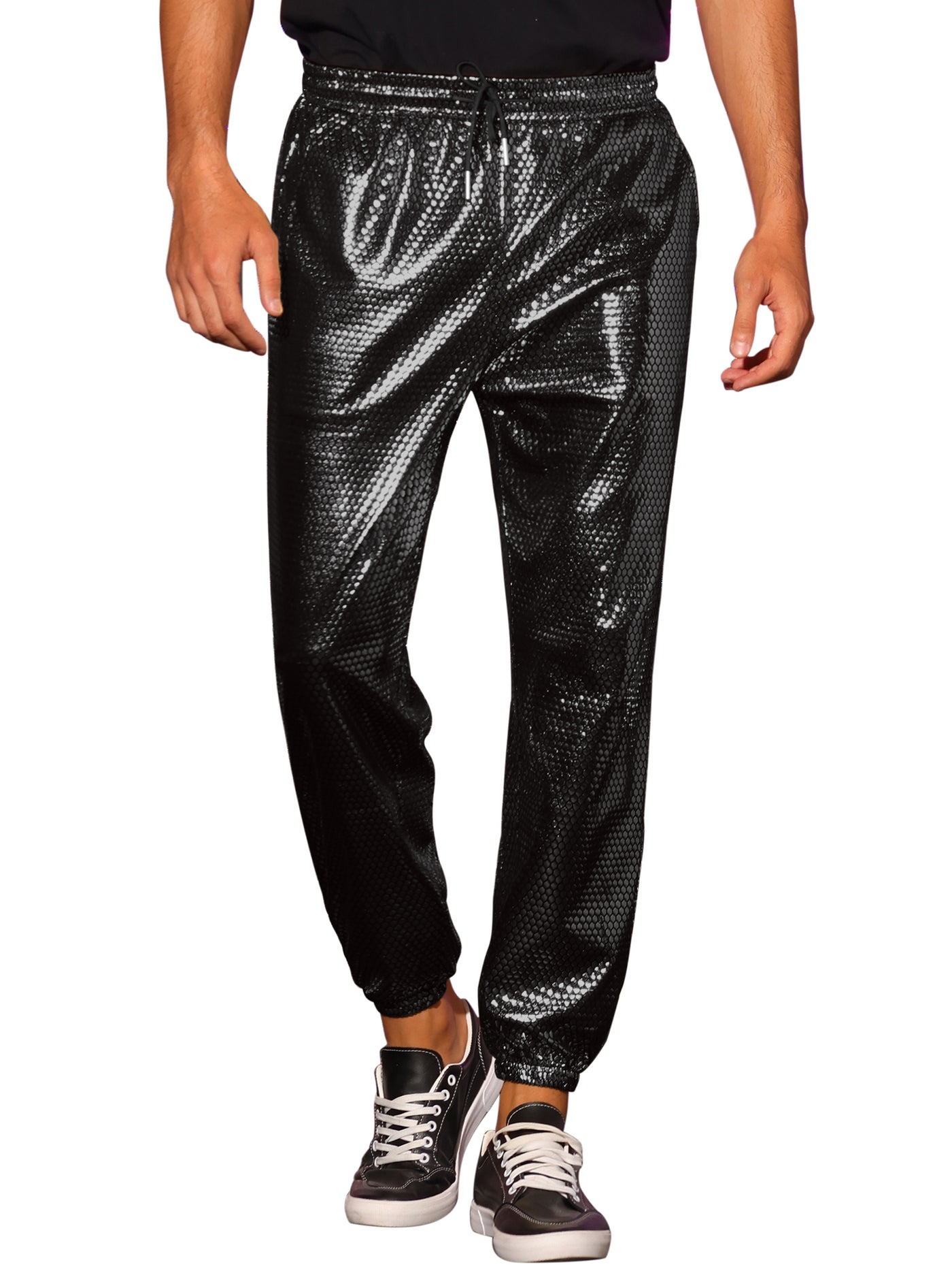 Bublédon Metallic Joggers for Men's Drawstring Waist Party Club Shiny Disco Pants