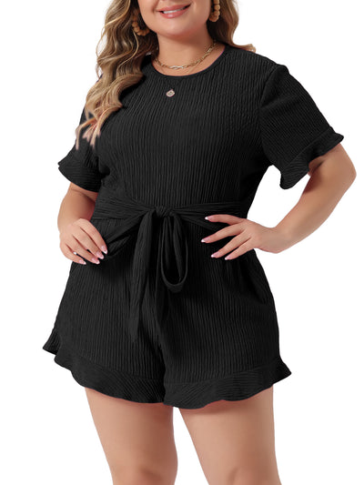 Plus Size Summer Short Sleeve Cute Front Tie Beach Rompers