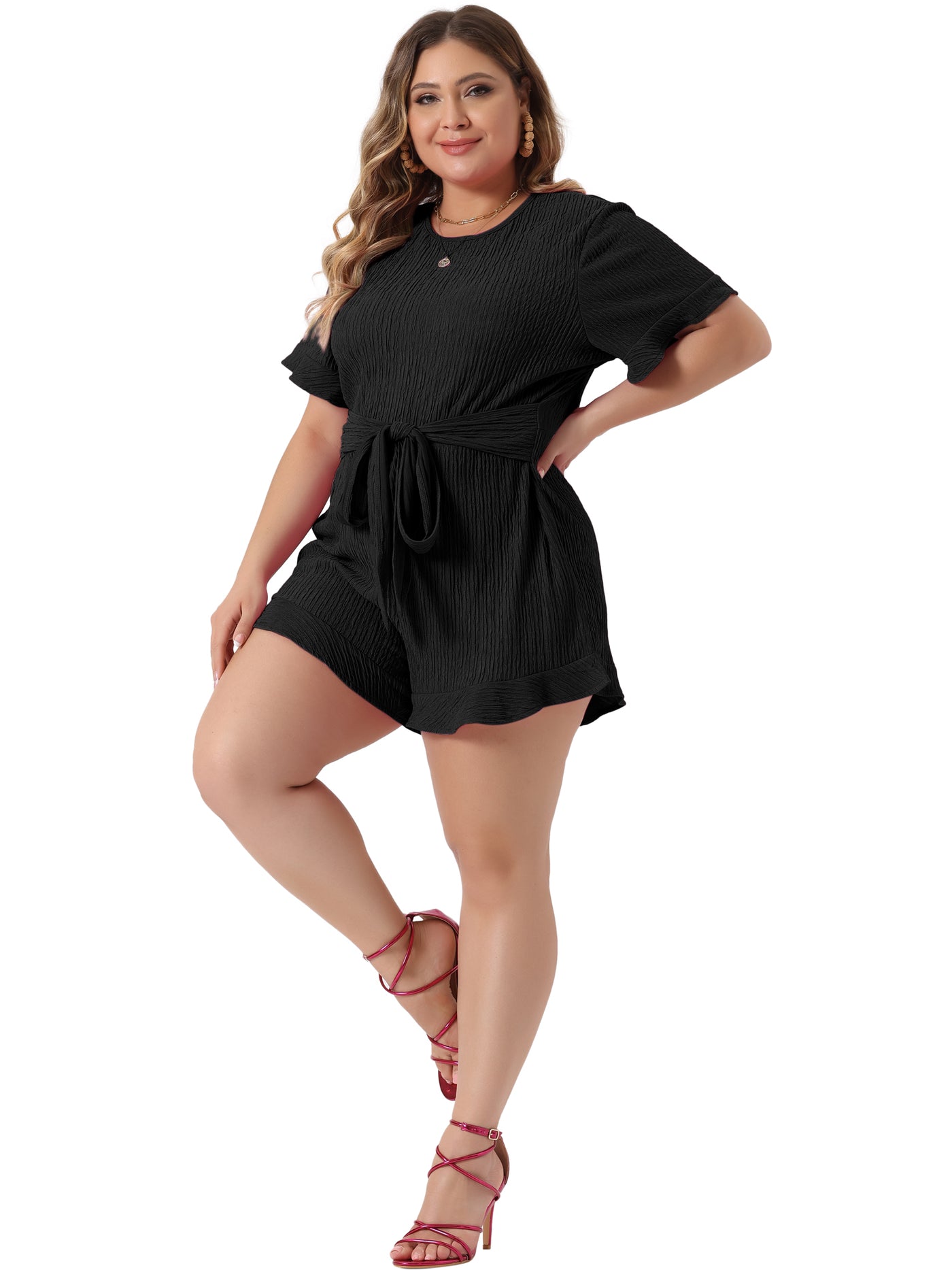 Bublédon Plus Size Summer Short Sleeve Cute Front Tie Beach Rompers