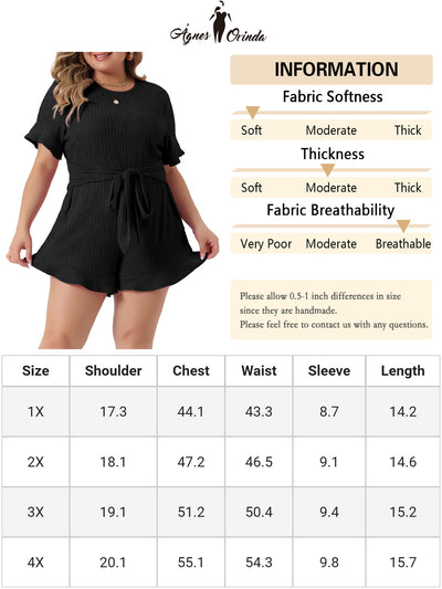 Plus Size Summer Short Sleeve Cute Front Tie Beach Rompers