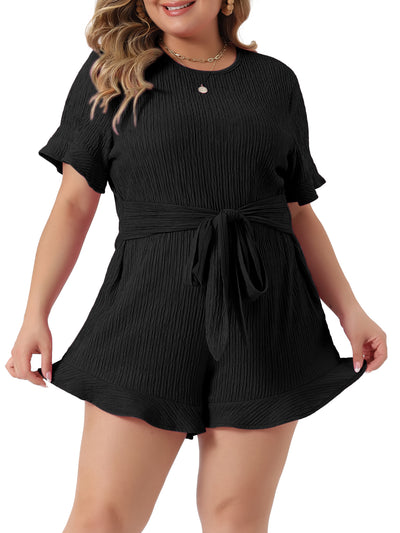 Plus Size Summer Short Sleeve Cute Front Tie Beach Rompers