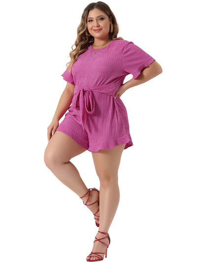 Plus Size Summer Short Sleeve Cute Front Tie Beach Rompers