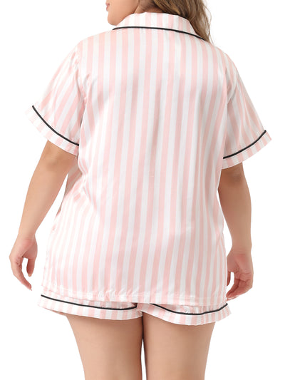 Plus Size Pajamas Set for Women Single Breasted Stars Short Sleeve Sleepwear