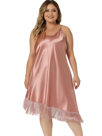 Satin Nightgown Lounge Sleepwear Spaghetti Straps Tassel Pajama Dress