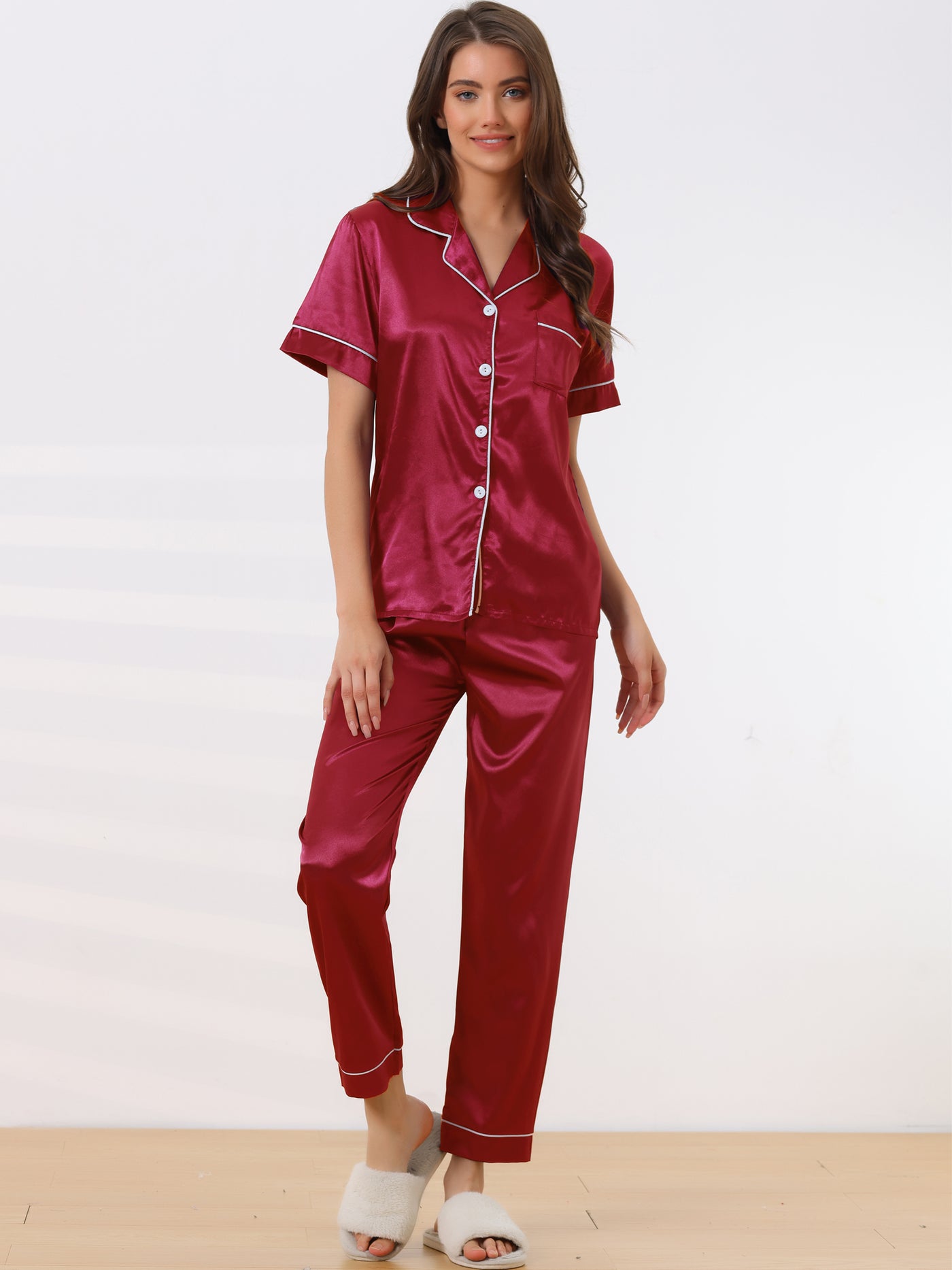 Bublédon Womens Sleepwear Buton Down with Pants Nightwear Lounge 2pcs Pajama Set