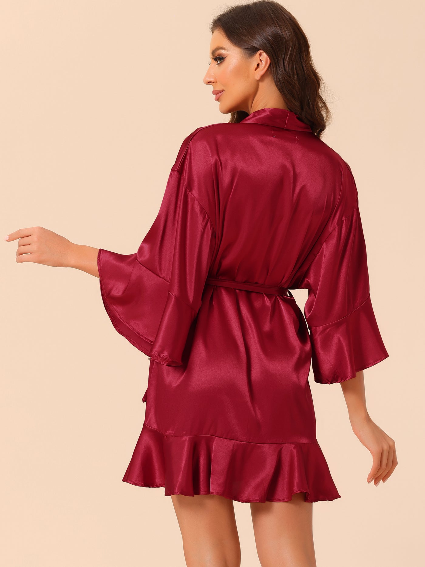 Bublédon Womens Satin Pajama Silky 3/4 Sleeves Tie Waist Loungewear Robes