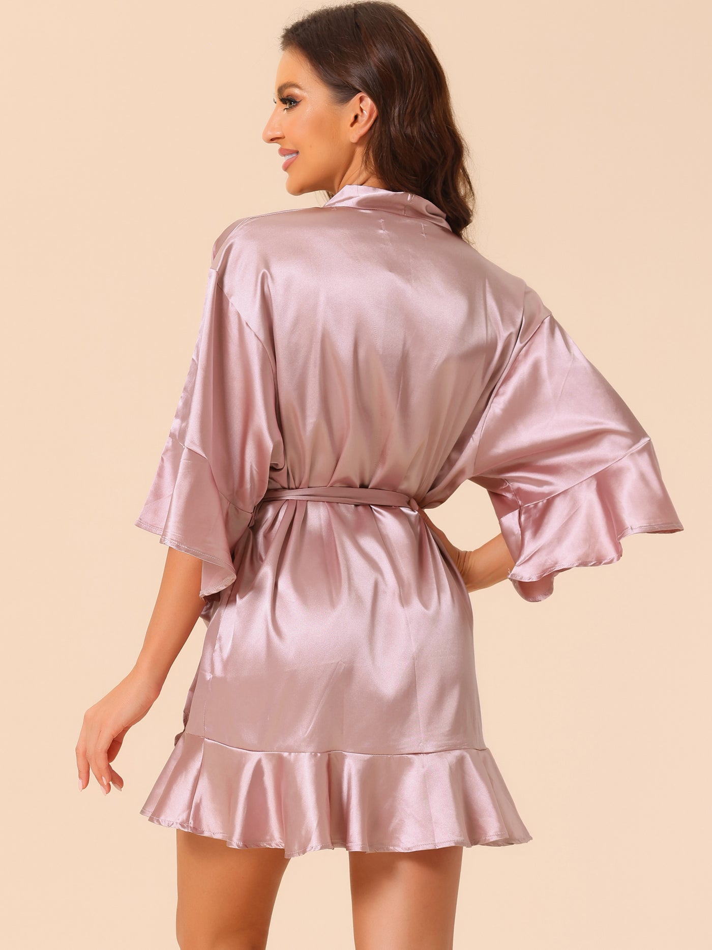 Bublédon Womens Satin Pajama Silky 3/4 Sleeves Tie Waist Loungewear Robes