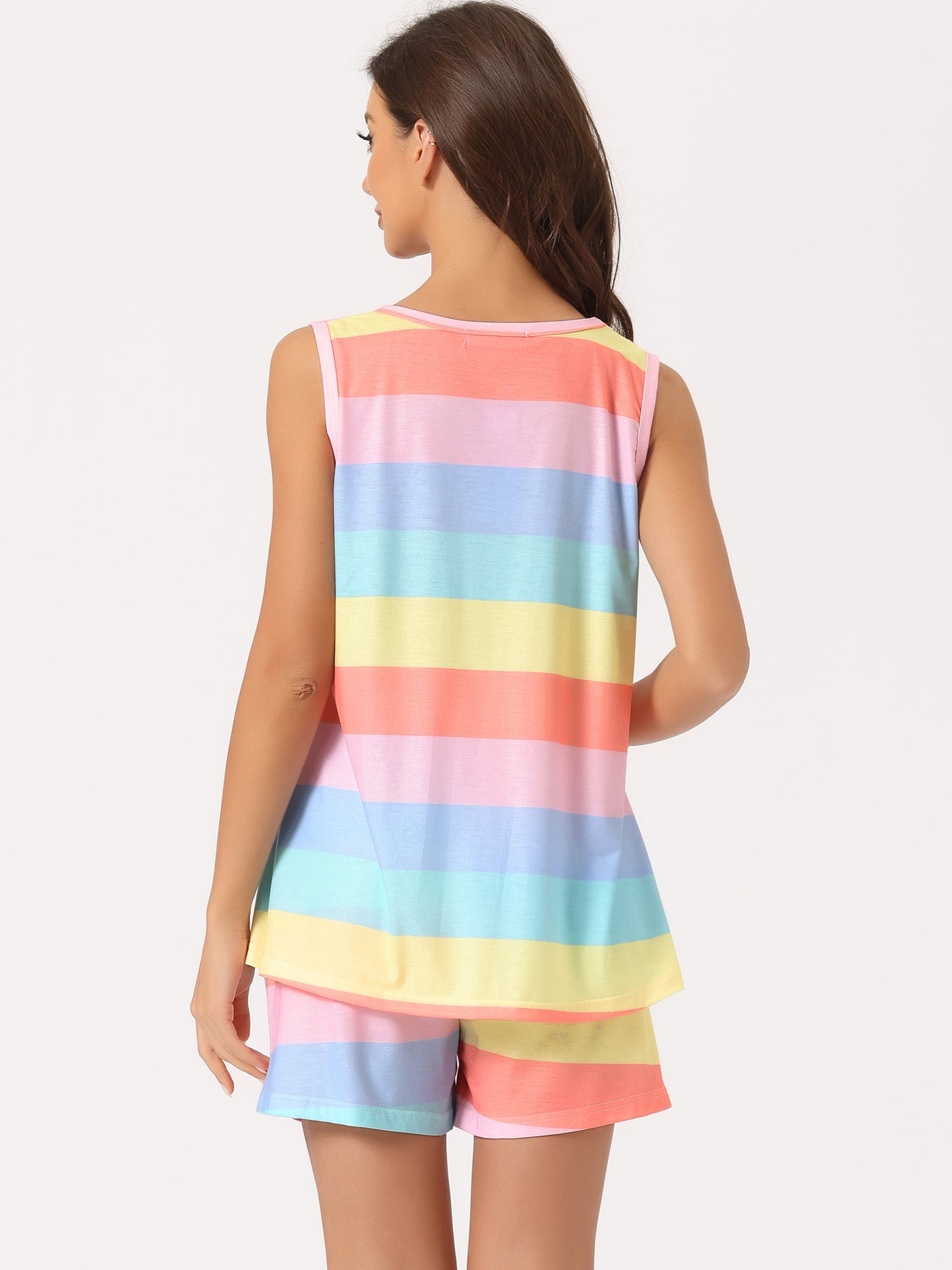 Bublédon Womens Lounge Outfits Pockets Rainbow Tank Tops with Shorts Stripe Pajama Sets