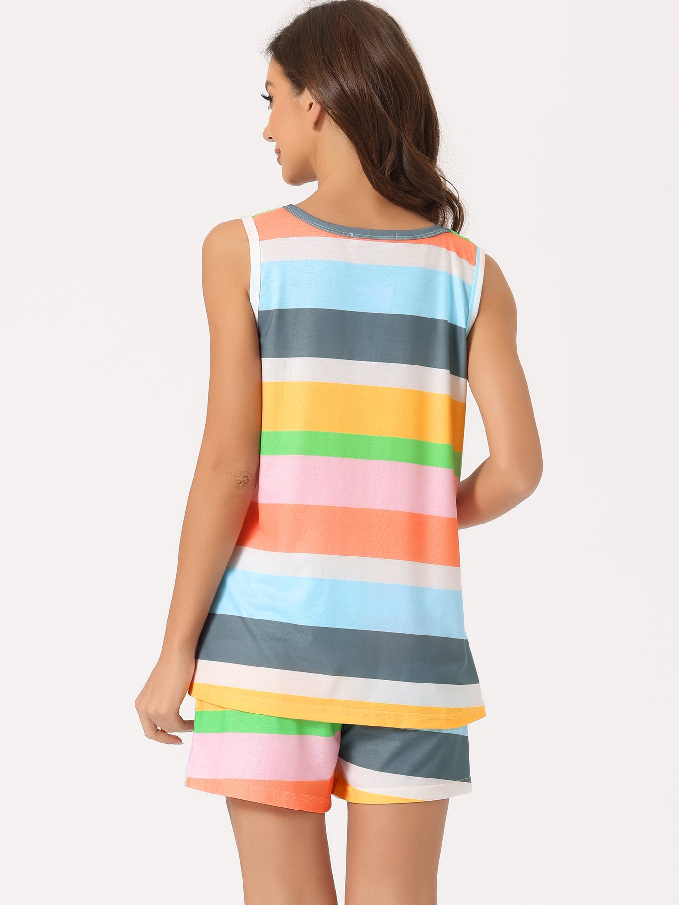 Bublédon Womens Lounge Outfits Pockets Rainbow Tank Tops with Shorts Stripe Pajama Sets