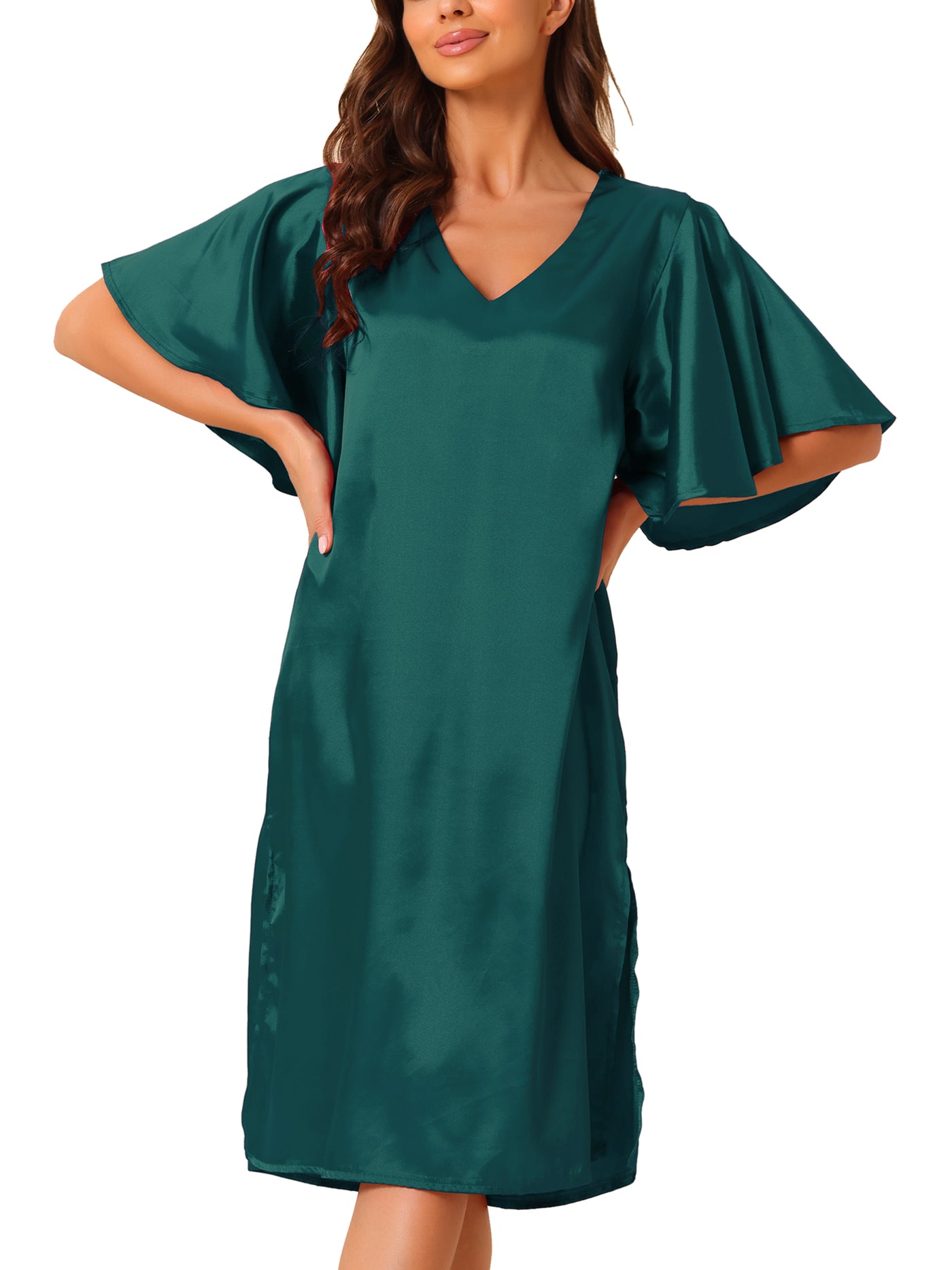 Bublédon Womens Satin Nightdress Flare Bell Short Sleeve Sleep Dress Nightshirt Nightgown