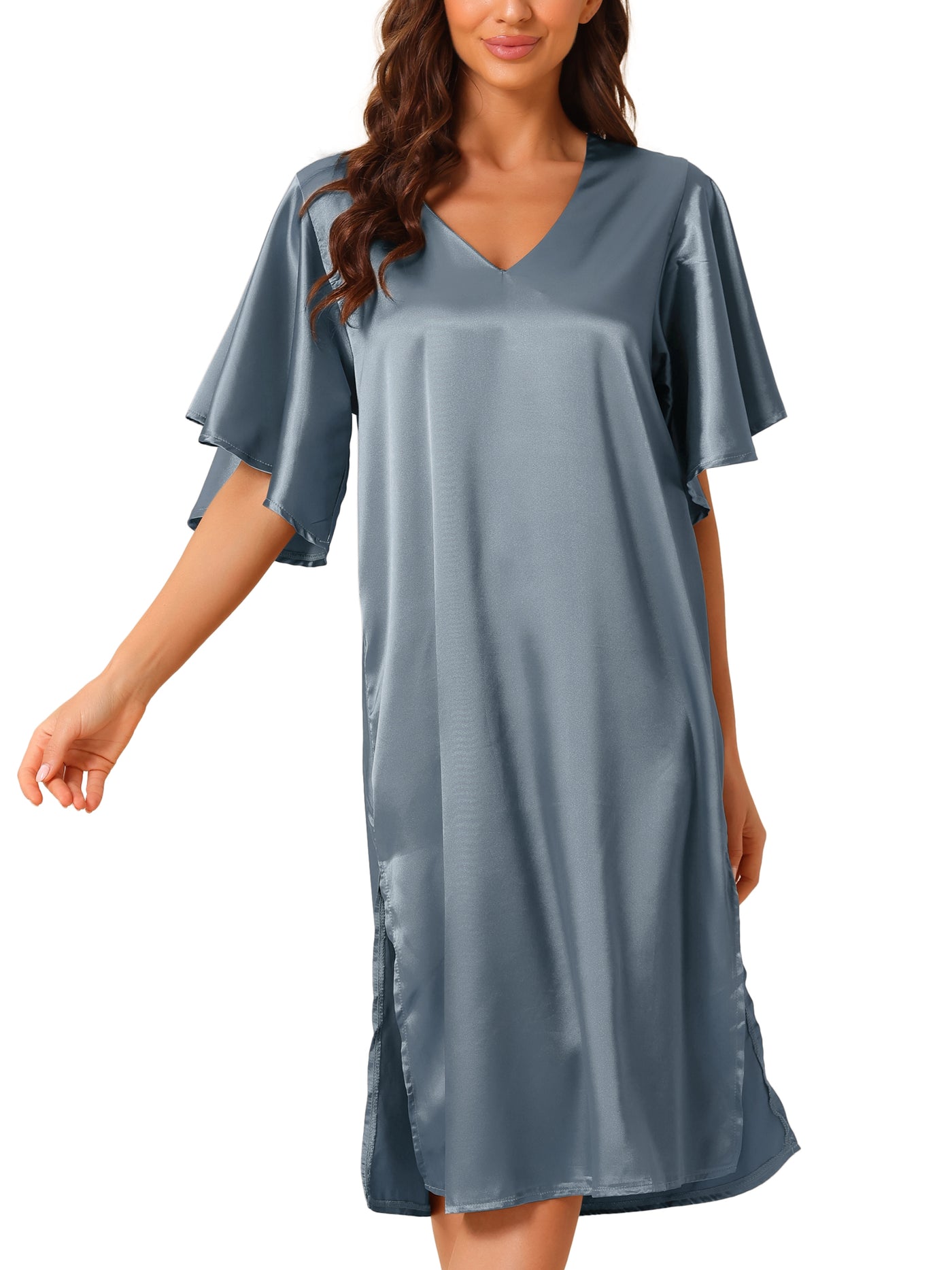 Bublédon Womens Satin Nightdress Flare Bell Short Sleeve Sleep Dress Nightshirt Nightgown