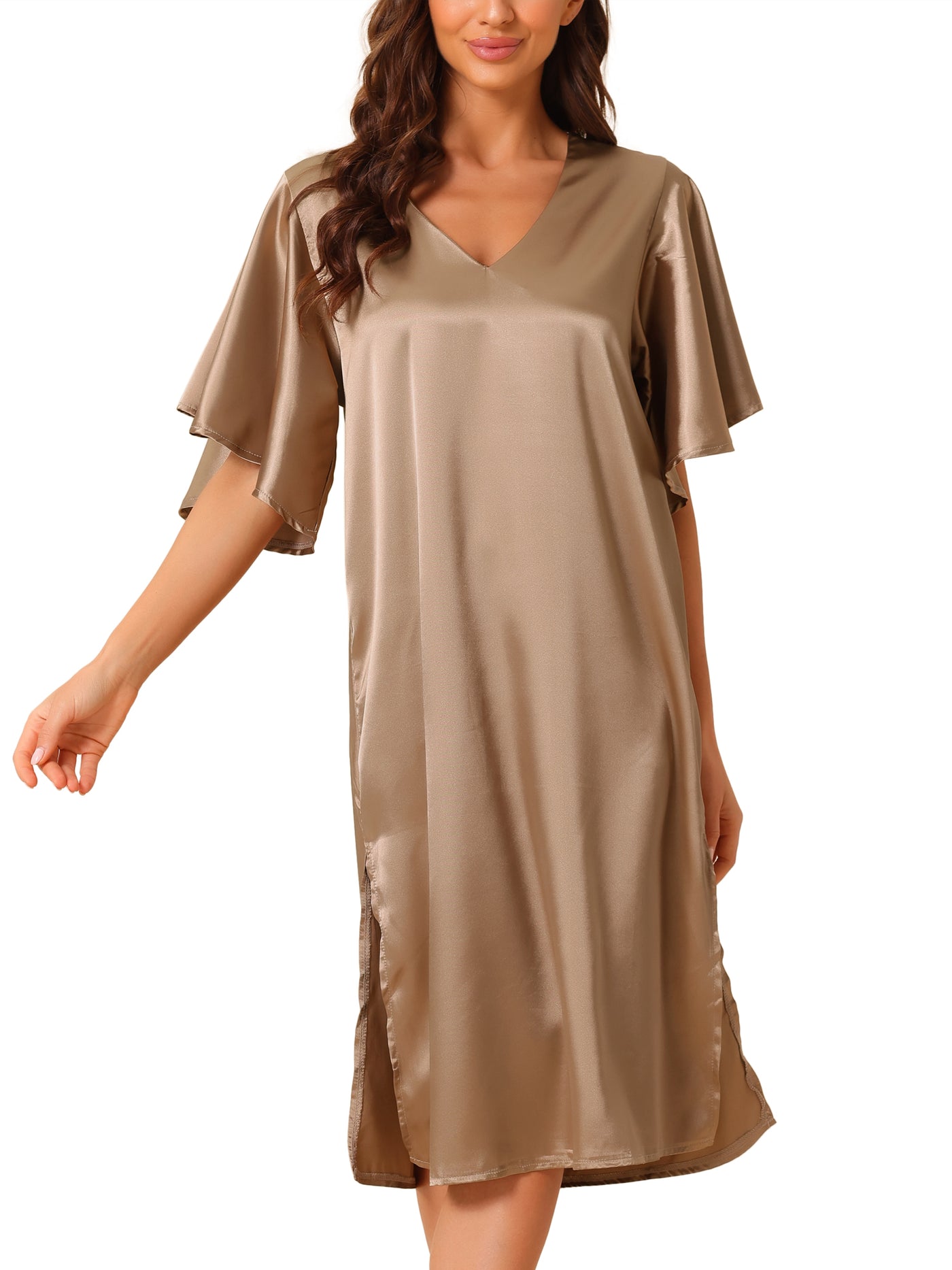 Bublédon Womens Satin Nightdress Flare Bell Short Sleeve Sleep Dress Nightshirt Nightgown