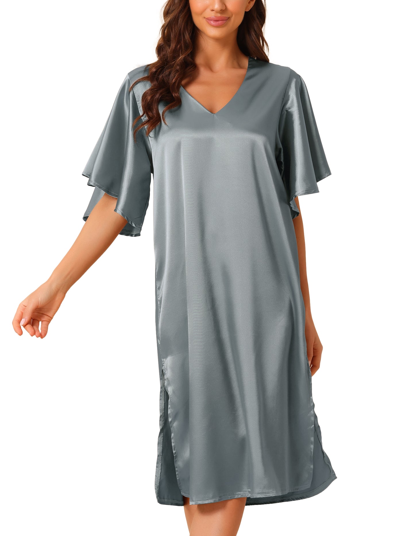 Bublédon Womens Satin Nightdress Flare Bell Short Sleeve Sleep Dress Nightshirt Nightgown