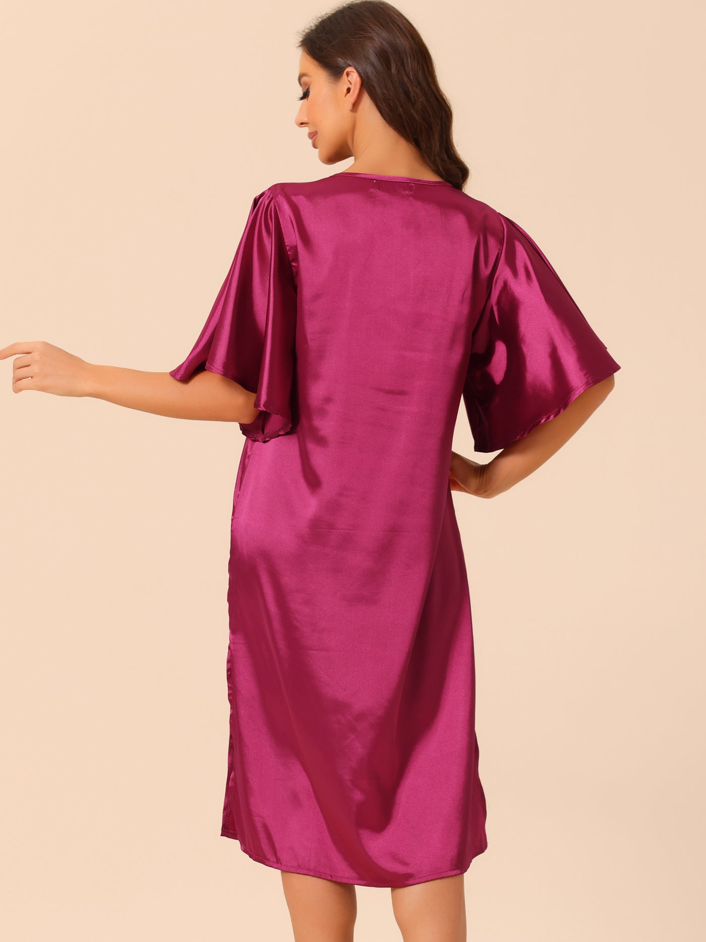 Bublédon Womens Satin Nightdress Flare Bell Short Sleeve Sleep Dress Nightshirt Nightgown