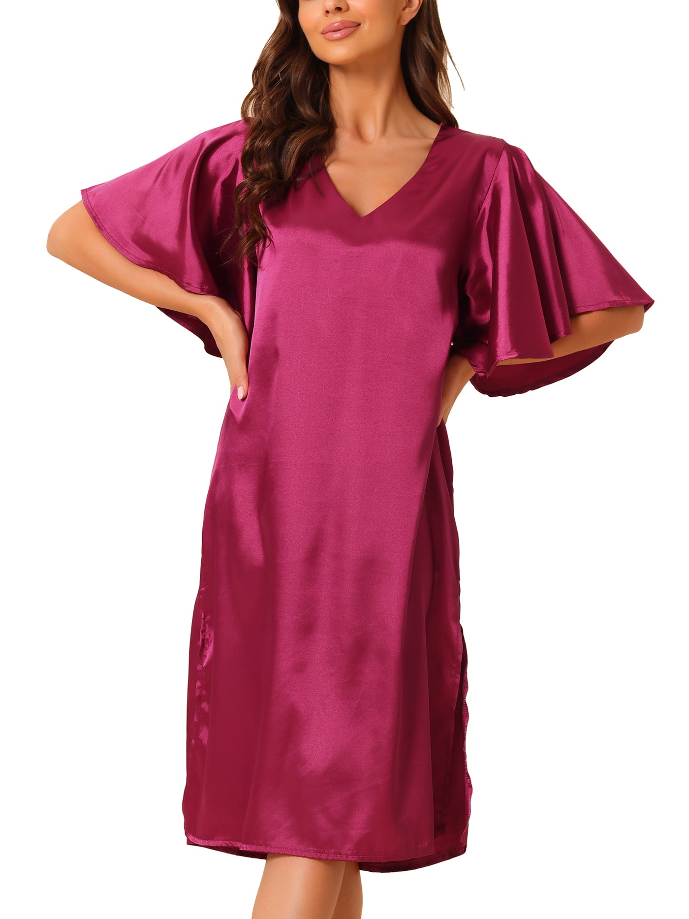 Bublédon Womens Satin Nightdress Flare Bell Short Sleeve Sleep Dress Nightshirt Nightgown