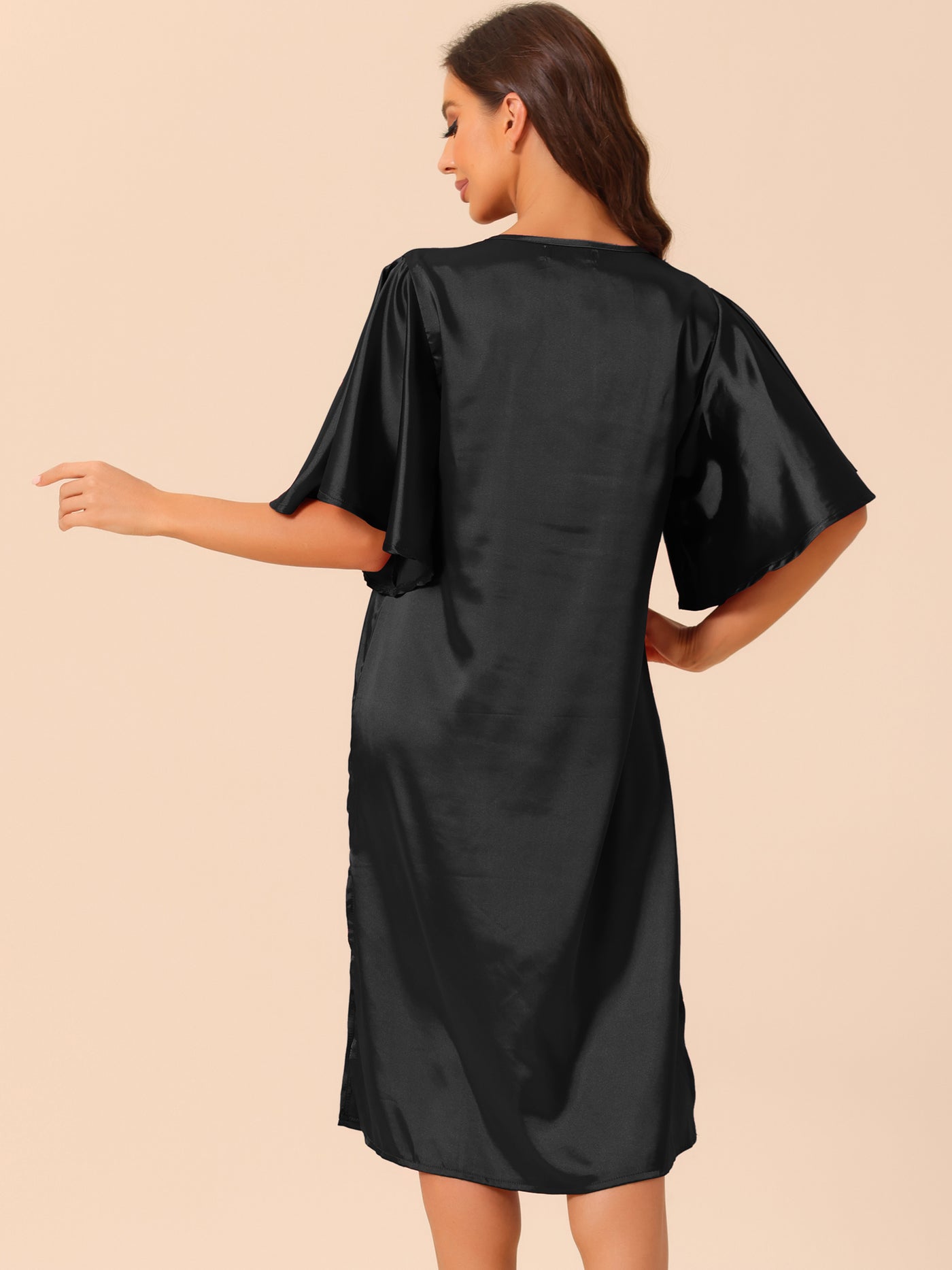 Bublédon Womens Satin Nightdress Flare Bell Short Sleeve Sleep Dress Nightshirt Nightgown