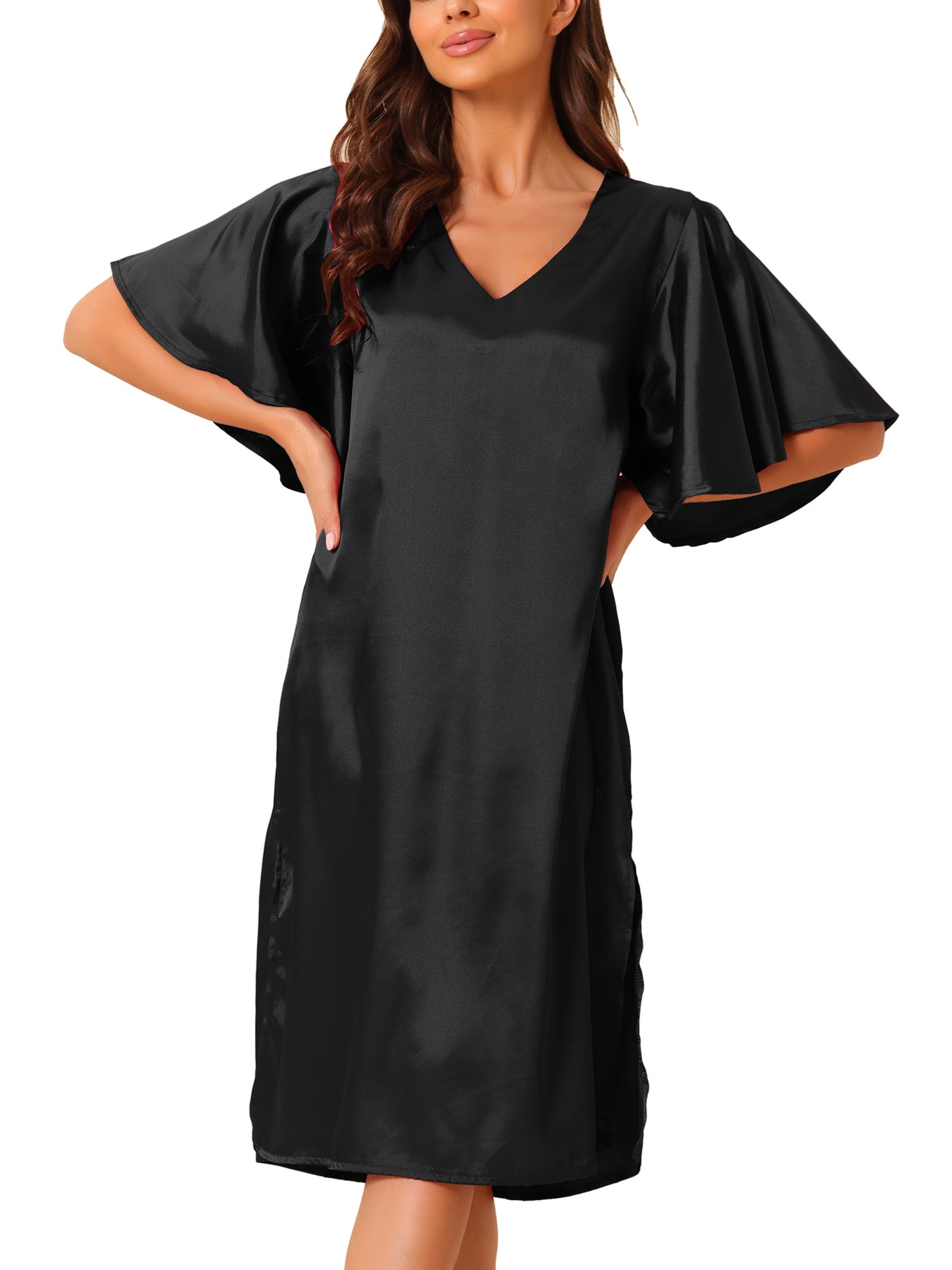 Bublédon Womens Satin Nightdress Flare Bell Short Sleeve Sleep Dress Nightshirt Nightgown