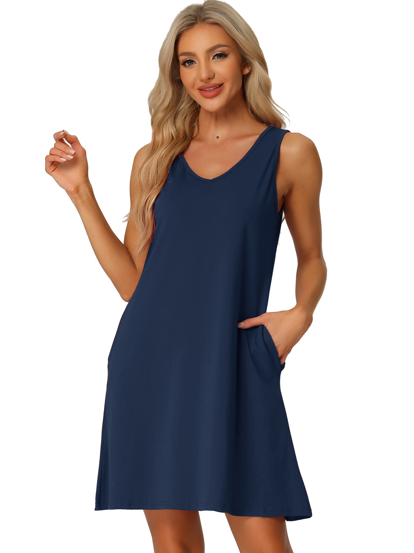 Bublédon Womens Sleeveless Pajamas Tank Dress with Pockets V-Neck Sleepwear Lounge Nightgowns