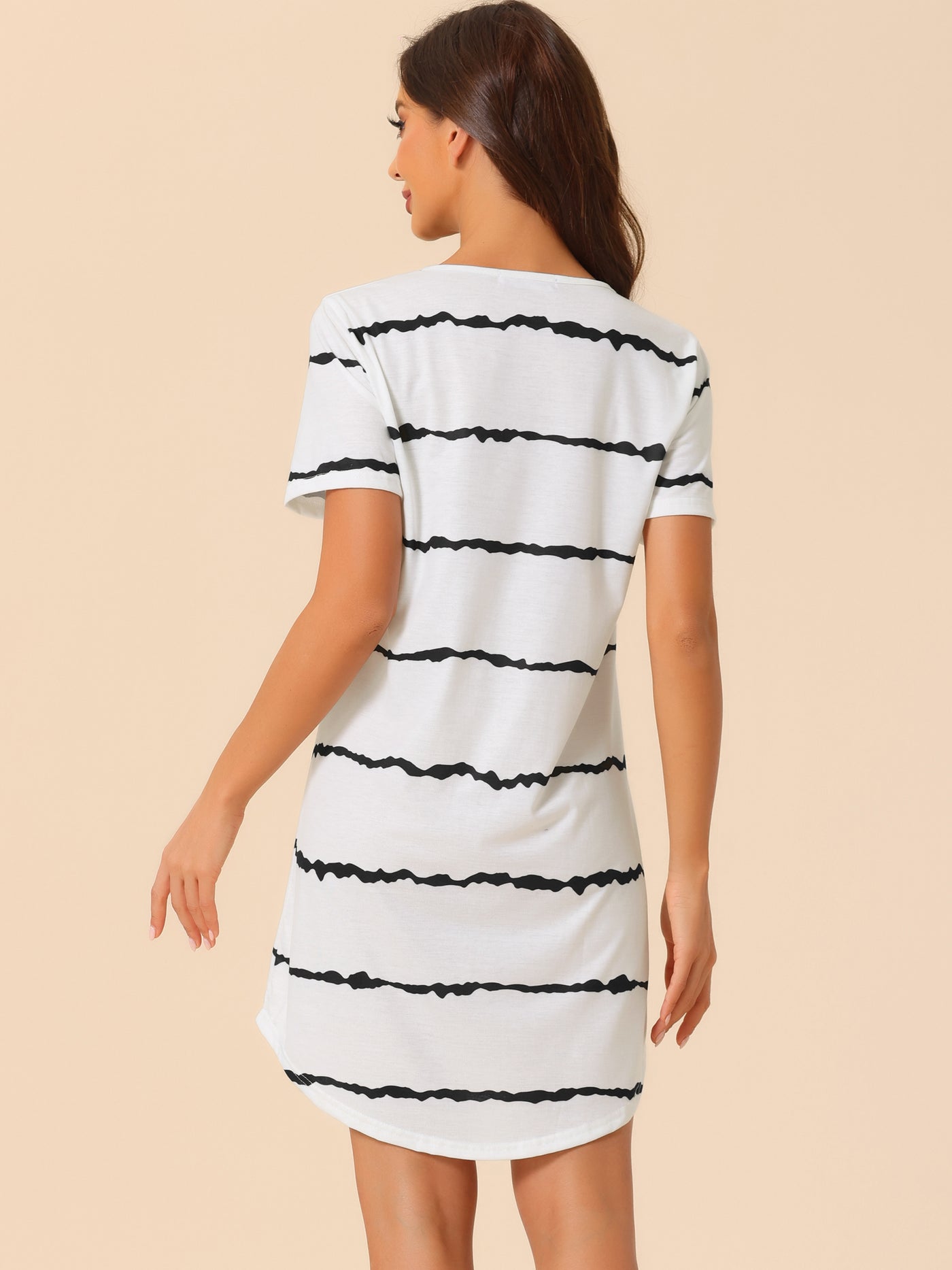 Bublédon Women Round Neck Nightshirt Striped Short Sleeve Sleepshirt Nightgown