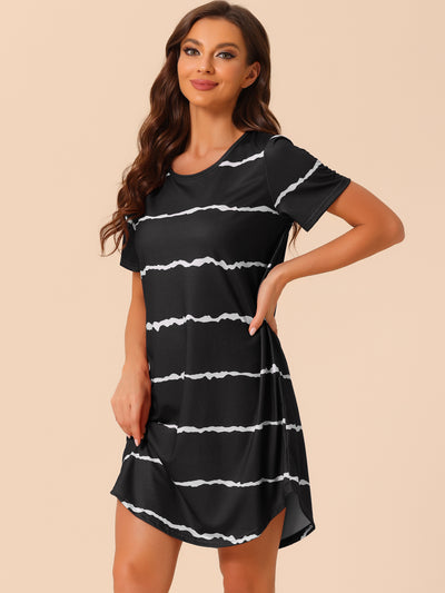 Bublédon Women Round Neck Nightshirt Striped Short Sleeve Sleepshirt Nightgown