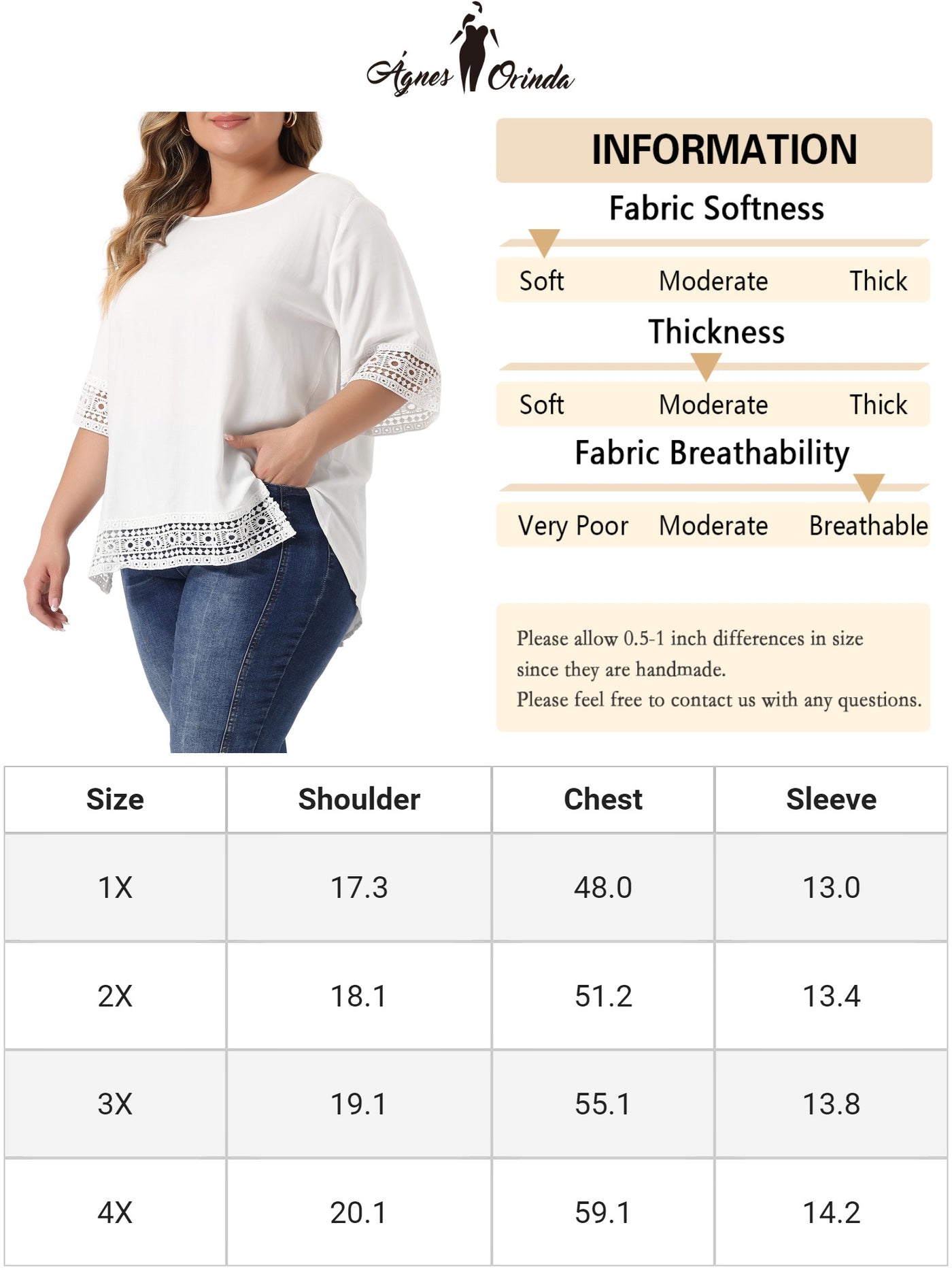 Bublédon Plus Size Solid Color Hollow Out Lace Crochet Crew Neck Side Split Blouse