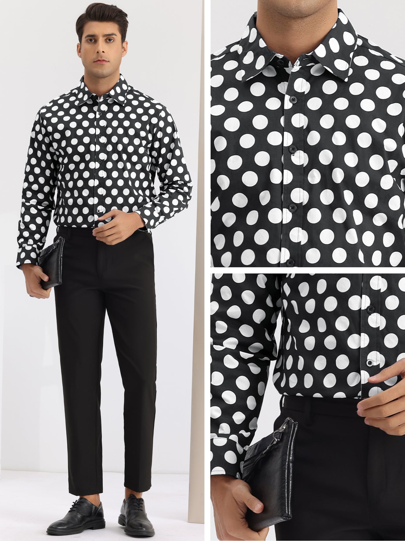 Bublédon Polka Dots Formal Shirts for Men's Point Collar Long Sleeves Dress Shirt