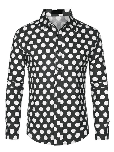 Polka Dots Formal Shirts for Men's Point Collar Long Sleeves Dress Shirt