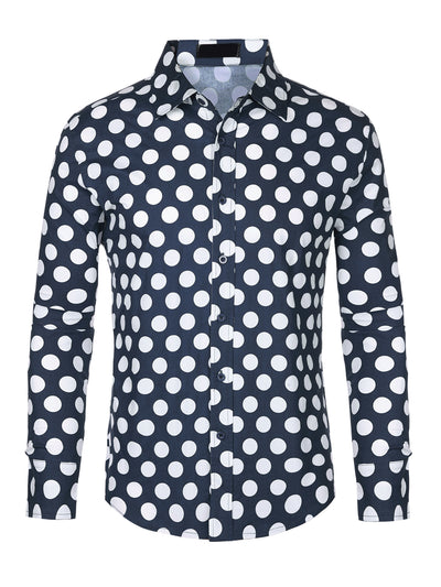 Polka Dots Formal Shirts for Men's Point Collar Long Sleeves Dress Shirt