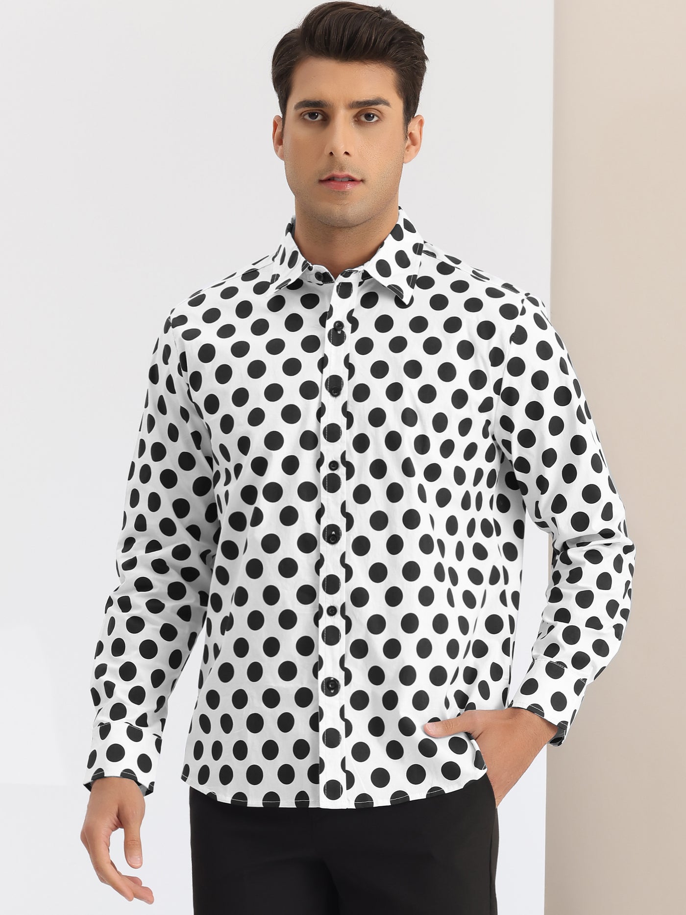 Bublédon Polka Dots Formal Shirts for Men's Point Collar Long Sleeves Dress Shirt