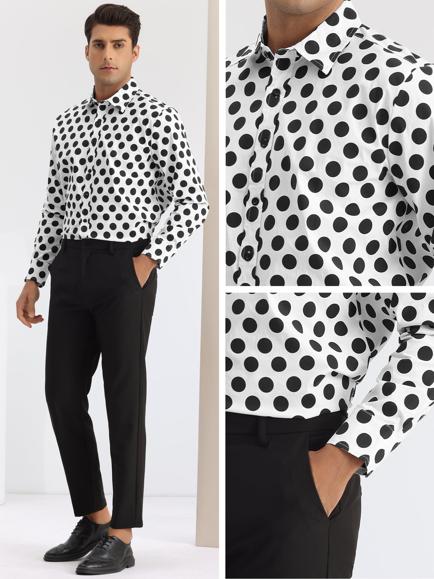 Bublédon Polka Dots Formal Shirts for Men's Point Collar Long Sleeves Dress Shirt