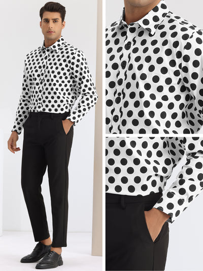 Polka Dots Formal Shirts for Men's Point Collar Long Sleeves Dress Shirt