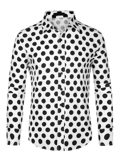 Polka Dots Formal Shirts for Men's Point Collar Long Sleeves Dress Shirt