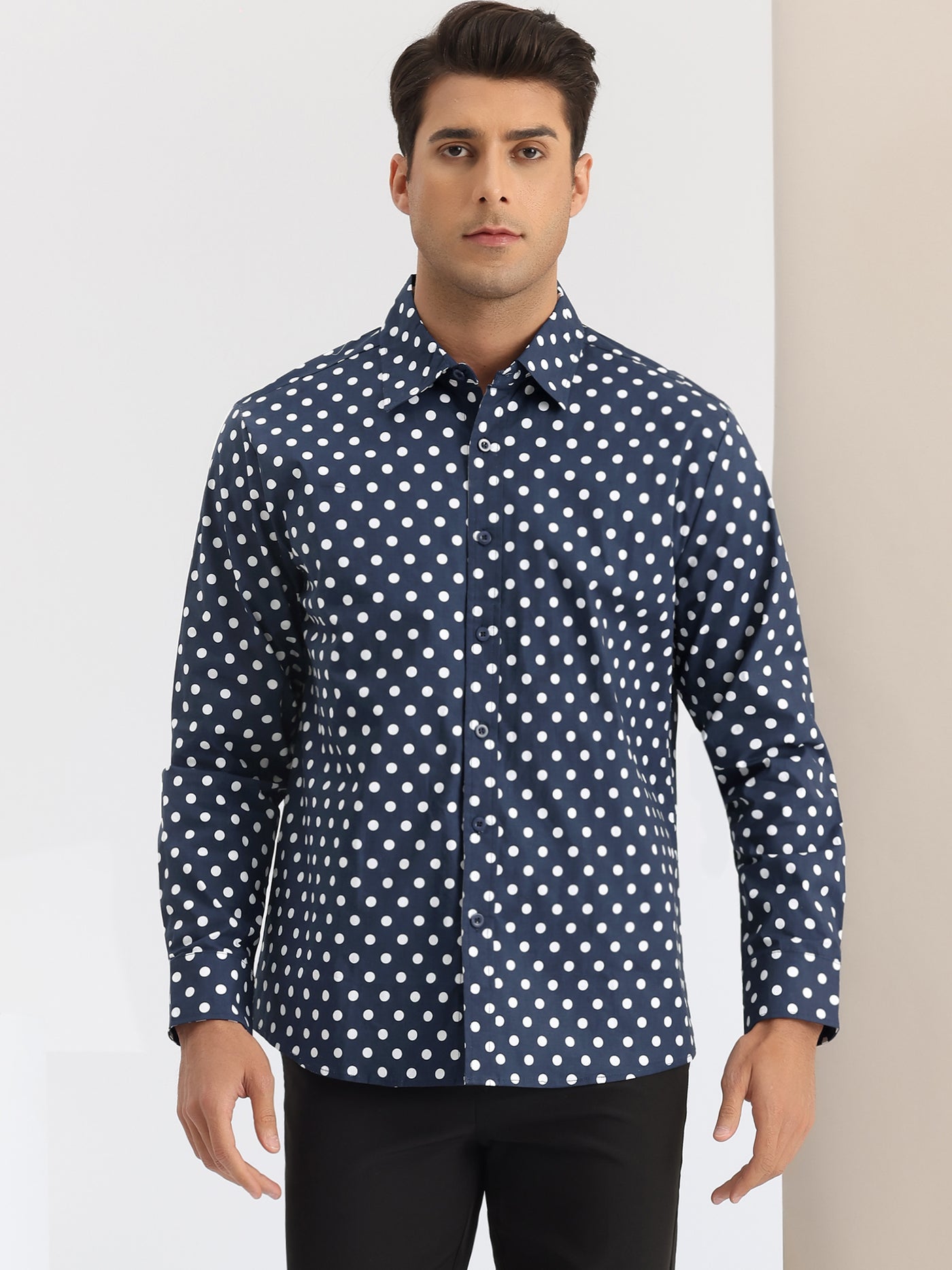 Bublédon Polka Dots Pattern Shirt for Men's Long Sleeves Color Block Business Shirts