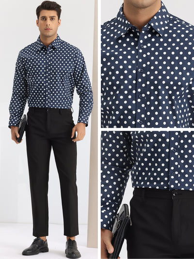 Polka Dots Pattern Shirt for Men's Long Sleeves Color Block Business Shirts