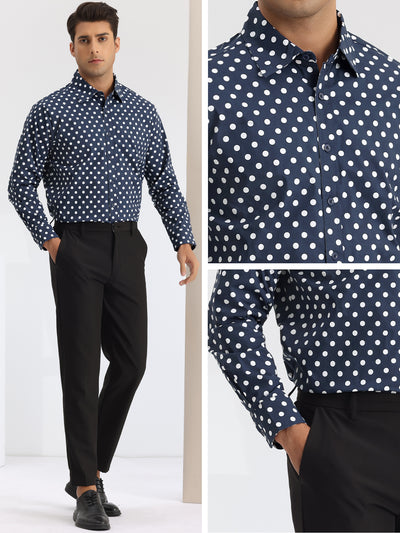 Polka Dots Pattern Shirt for Men's Long Sleeves Color Block Business Shirts