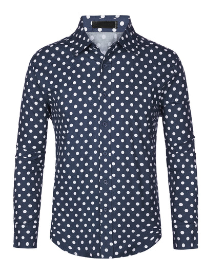 Polka Dots Pattern Shirt for Men's Long Sleeves Color Block Business Shirts