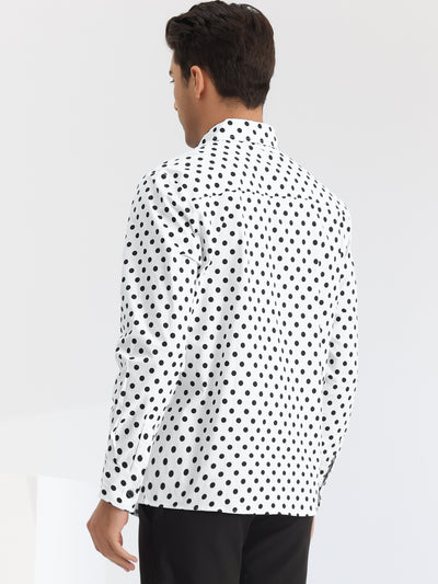 Polka Dots Pattern Shirt for Men's Long Sleeves Color Block Business Shirts