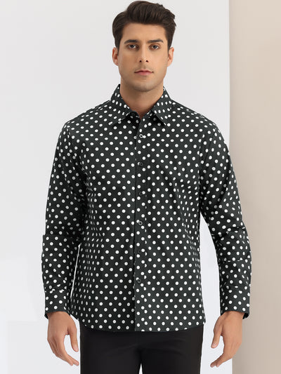 Polka Dots Pattern Shirt for Men's Long Sleeves Color Block Business Shirts