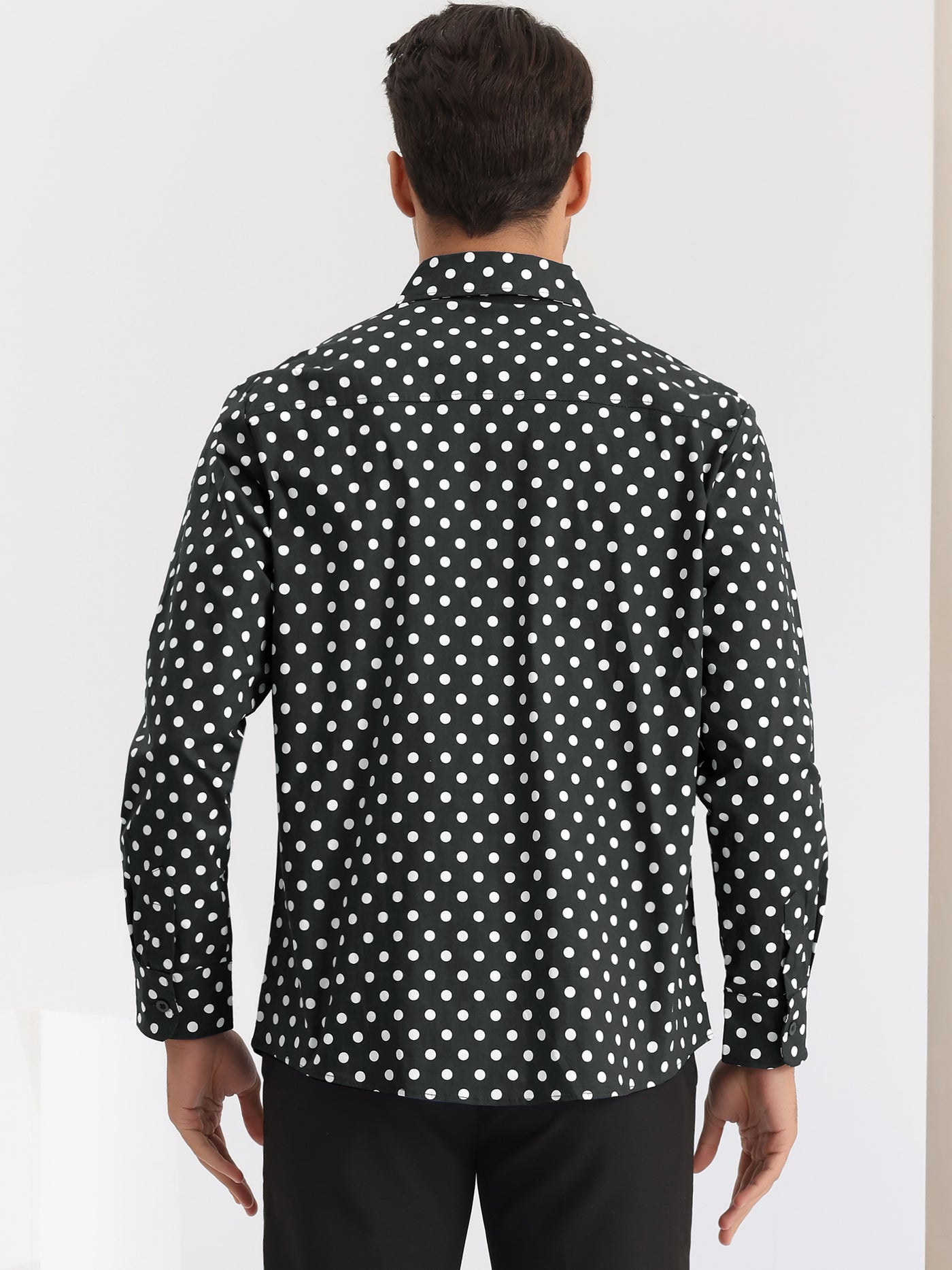 Bublédon Polka Dots Pattern Shirt for Men's Long Sleeves Color Block Business Shirts