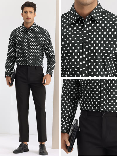 Polka Dots Pattern Shirt for Men's Long Sleeves Color Block Business Shirts