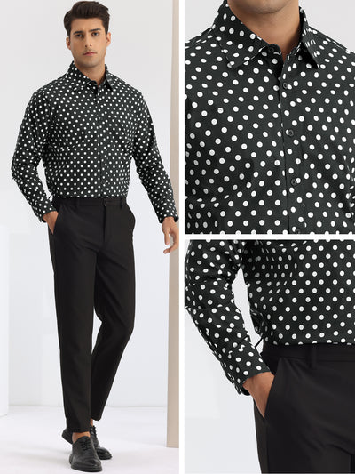 Polka Dots Pattern Shirt for Men's Long Sleeves Color Block Business Shirts