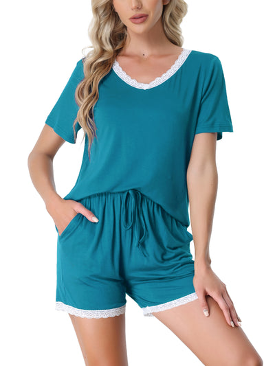 Women's Sleepwear Lounge Soft Nightwear with Pockets Shorts Sleeve Pajama Set