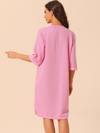 Womens Waffle Pajama 3/4 Sleeves Spa Bathrobe Loungewear Zipper Up Robes