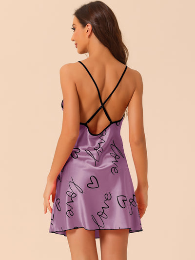 Womens Sleeveless Pajamas Round Neck Sleepwear Heart Print Lounge Camisole Mini Nightgowns