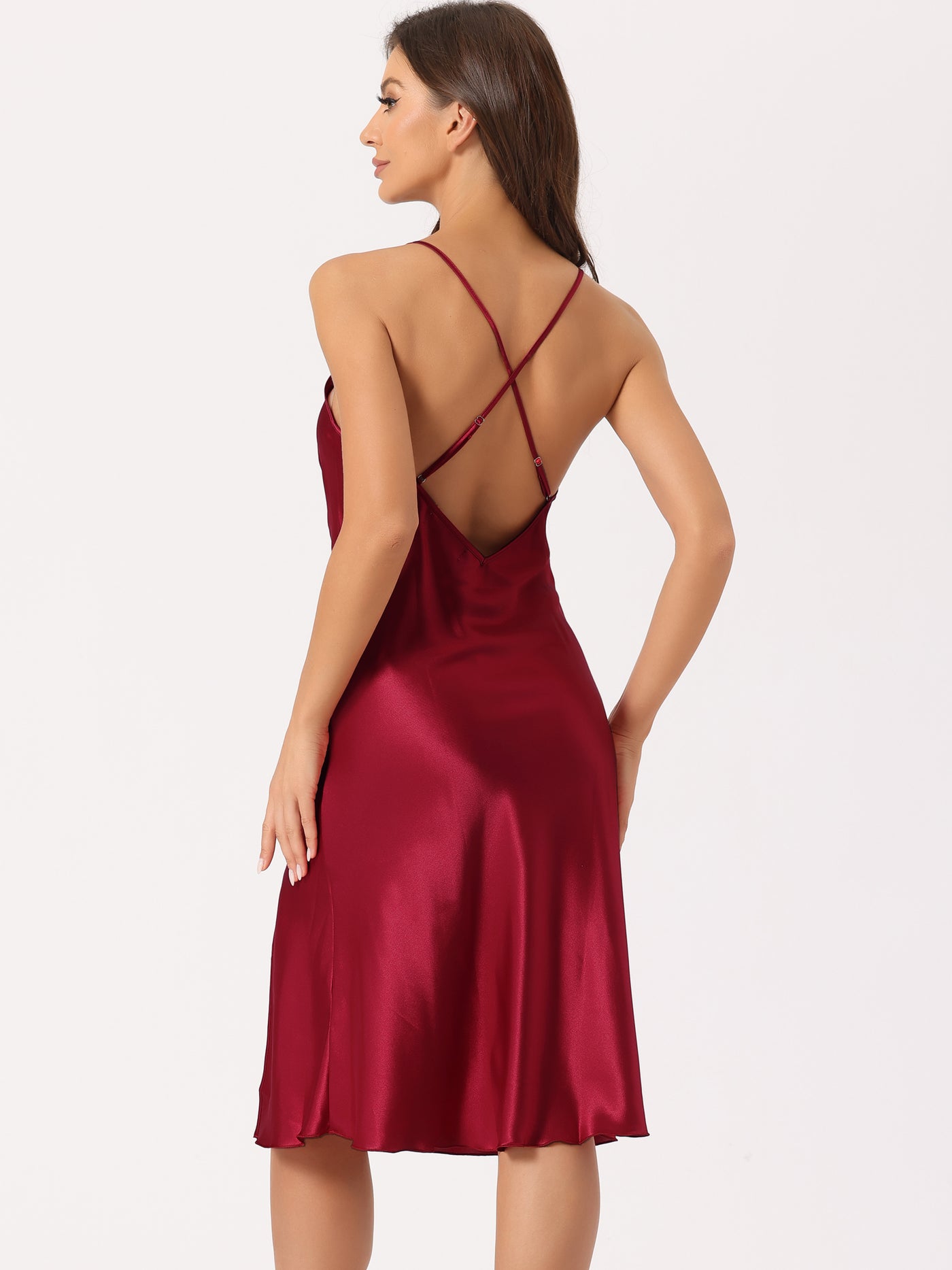 Bublédon Womens Satin Nightshirt Sleeveless Backless Slit Midi Nightgown