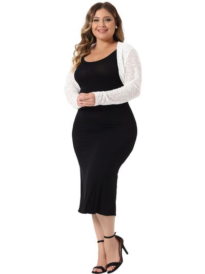 Plus Size Sheer Open Front Cropped Long Sleeve Lace Shrug