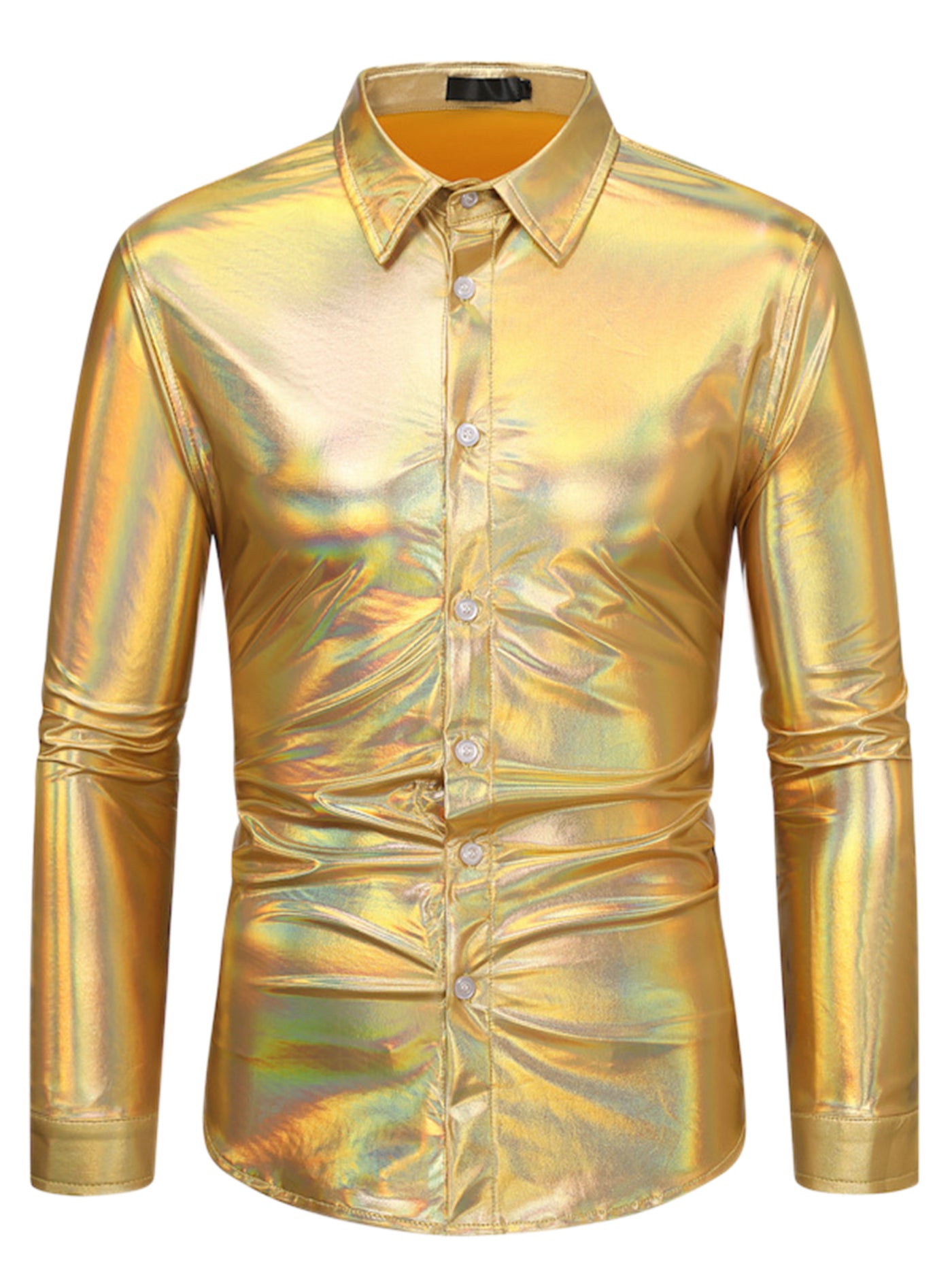 Bublédon Metallic Shirts for Men's Long Sleeves Button Down Disco Party Holographic Shirt