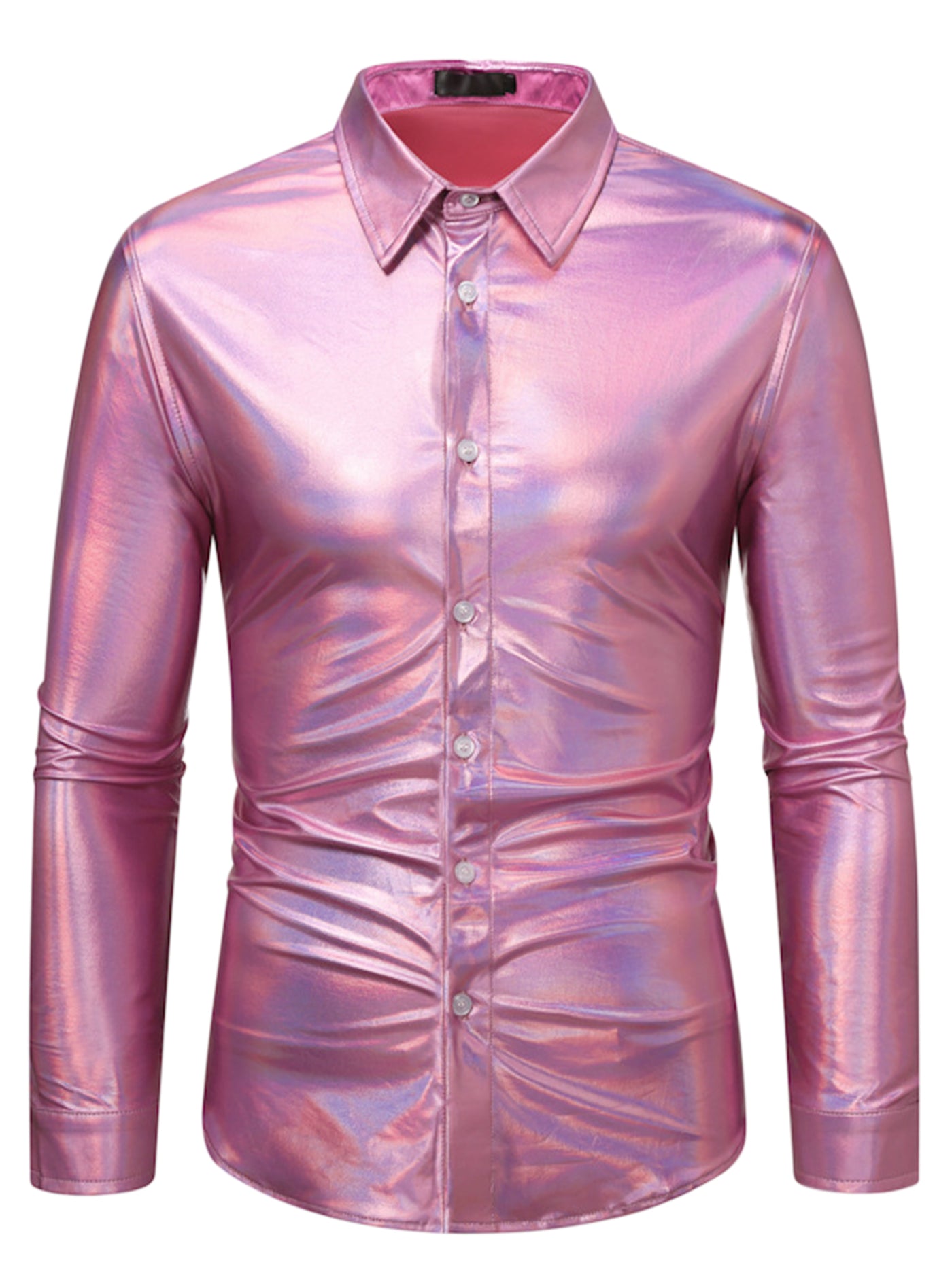 Bublédon Metallic Shirts for Men's Long Sleeves Button Down Disco Party Holographic Shirt