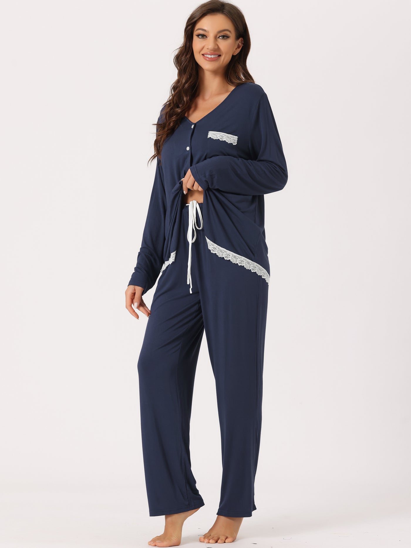 Bublédon Womens Lounge Modal Casual Button Down Tops with Pants Stretchy Soft Pajama Sets