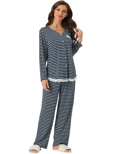 Womens Lounge Modal Casual Button Down Tops with Pants Stretchy Soft Pajama Sets